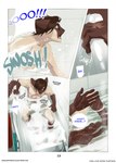 2021 5_fingers anthro athletic athletic_male bathing bathroom bathtub biped blue_eyes blue_text breath brown_body brown_face brown_fur brown_hair brown_tail celio_(peritian) comic confusion curved_text dialogue domestic_cat english_text featureless_crotch felid feline felis fingers fur gloves_(marking) hair hair_over_eye hi_res humanoid_hands inside male mammal markings nude one_eye_obstructed onomatopoeia open_mouth page_number panting peritian plantigrade polygonal_speech_bubble siamese solo sound_effects speech_bubble splash steam tail tan_body tan_fur text tile tile_wall url wall_(structure) wet white_text wide_eyed yelling