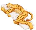 anthro brown_pattern claws fur hug hugging_object hugging_pillow long_tail male male/male muscular nipples nude pillow sleeping solo solo_focus tail white_body white_fur yellow_body yellow_fur monamacro cheetah felid feline mammal