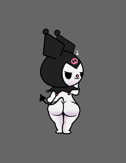 anthro butt clothing female fool's_hat hat headgear headwear looking_at_viewer simple_background solo panvino onegai_my_melody sanrio kuromi lagomorph leporid mammal rabbit absurd_res hi_res