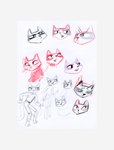 biped border bottomwear clothing eyes_closed open_mouth pants sad shirt simple_background solo topwear white_background white_border unknown_artist beastly_crimes beastly_crimes_(2024) badgercat domestic_cat felid feline felis mammal concept_art expression_sheet hi_res official_art sketch