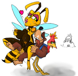 3_toes 4_fingers annoyed anthro anthro_on_anthro anthro_penetrated anthro_penetrating anthro_penetrating_anthro backpack backpack_only balls beak being_watched big_breasts blue_eyes blush blush_lines bodily_fluids breasts brown_body brown_fur cum eyeshadow feet female female_penetrated fingers fur genital_fluids genitals green_eyes group heart_symbol insect_wings interspecies lipstick looking_at_another makeup male male/female male_penetrating male_penetrating_female nipples non-mammal_breasts nude open_mouth penetration penile penile_penetration penis penis_in_vagina pink_lipstick sex simple_background smile sweat sweatdrop toes tongue tongue_out vaginal vaginal_penetration vulva white_background wings yellow_body nekomajinsama banjo-kazooie rareware banjo_(banjo-kazooie) honey_b._(banjo-kazooie) kazooie mumbo_jumbo_(banjo-kazooie) arthropod avian bee bird breegull hymenopteran insect mammal digital_media_(artwork)