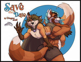 anthro anthro_on_anthro big_breasts black_border black_nose border bottomwear breasts butt carrying_another carrying_partner clothing digit_ring duo female finger_ring fur green_hair hair jewelry loincloth male male/female muscular muscular_anthro muscular_female red_body red_fur red_hair shoulder_carry umpherio alfred_(umpherio) kaguya_(umpherio) ailurid canid canine fox mammal red_fox red_panda true_fox hi_res