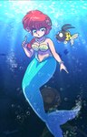 breasts female hair male navel red_hair split_form underwater water wantafutoshi ranma_1/2 p-chan ranma_saotome asterozoan domestic_pig echinoderm fish mammal marine merfolk starfish suid suina sus_(pig)