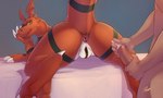 2016 anthro anthro_focus anus bandai_namco barefoot bedroom_eyes black_anus black_nipples butt claws condom detailed_anus digimon digimon_(species) digiphilia duo erection feet female female_focus genitals guilmon half-closed_eyes hi_res hindpaw human human_on_anthro imminent_sex interspecies inverted_zero_unit kneeling looking_back male male/female mammal markings narrowed_eyes nipples open_mouth paws penis presenting presenting_anus presenting_hindquarters presenting_pussy pussy rajii scalie seductive sexual_barrier_device solo_focus symbol tail third-party_edit toe_claws tongue zero_unit