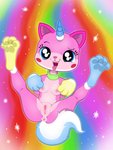 anthro anus big_butt blue_eyes blush breasts butt collar female fur genitals horn looking_at_viewer nipples nude open_mouth paws pink_body pink_fur presenting presenting_pussy pussy smile solo teeth thick_thighs tongue tongue_out wide_hips wispytuft lego mythology the_lego_movie unikitty domestic_cat equid equine felid feline felis hybrid mammal mythological_creature mythological_equine unicorn 3:4 hi_res