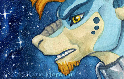 cosmic_background solo yellow_eyes katie_hofgard mythology dragon mythological_creature mythological_scalie scalie 2015 headshot_portrait low_res portrait traditional_media_(artwork)