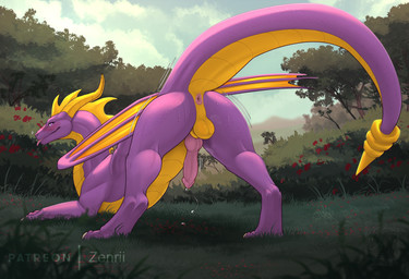 anus balls blush bodily_fluids butt claws erection feral genital_fluids genitals horn knot looking_at_viewer looking_back male membrane_(anatomy) membranous_wings nude penis precum presenting presenting_hindquarters purple_body scales smile solo tail tongue wings conditional_dnp zenrii activision european_mythology mythology spyro_the_dragon spyro dragon mythological_creature mythological_scalie scalie western_dragon absurd_res hi_res