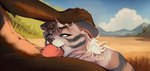 affectionate anthro cloud detailed_background dominant_position female fur grassland green_eyes hair licking long_hair male mountain nude oral outside savanna sky soft_lighting striped_body striped_fur stripes tongue wavy_hair white_body white_fur zunno_furr felid feline lion mammal pantherine tiger digital_media_(artwork) hi_res shaded