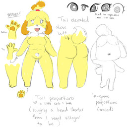 anthro female solo standing text badoodlezzz animal_crossing nintendo isabelle_(animal_crossing) canid canine mammal 1:1 absurd_res english_text hi_res model_sheet