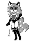 5_fingers anthro armwear big_hair black_nose boots clothing elbow_gloves eyelashes eyewear female fingers footwear front_view gloves hair handwear knee_boots knee_highs legwear lips long_hair round_nose shoes simple_background solo tail white_background bickpixx plasmavolk_(bickpixx) canid canine canis mammal wolf 2021 absurd_res digital_drawing_(artwork) digital_media_(artwork) full-length_portrait hi_res monochrome portrait signature