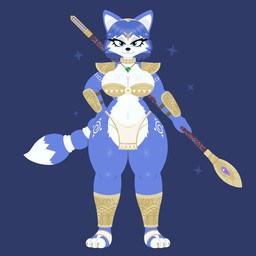 anthro big_breasts bottomwear bra breasts clothing female krystal's_staff loincloth shoulder_pads solo sparkles tribal tribal_clothing underwear naycelium nintendo star_fox krystal_(star_fox) canid canine fox mammal 1:1 2026 hi_res