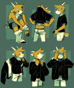 6_panel_comic >:3 anthro belt black_clothing black_jacket black_shirt black_topwear black_underwear bottomwear brown_body brown_fur choker closed_smile clothed clothed_anthro clothed_male clothing dressing dressing_self eyewear fur glasses hooves horn jacket jewelry male mouth_closed navel neck_tuft necklace pants partially_clothed_anthro partially_clothed_male putting_on_clothes round_ears scut_tail shirt short_tail simple_eyes smile solo tail topwear tuft underwear wearing_glasses white_body white_bottomwear white_clothing white_fur white_pants doginacafe duncan_and_eddie eddie_(doginacafe) bovid caprine goat mammal 2025 digital_drawing_(artwork) digital_media_(artwork) hi_res sequence