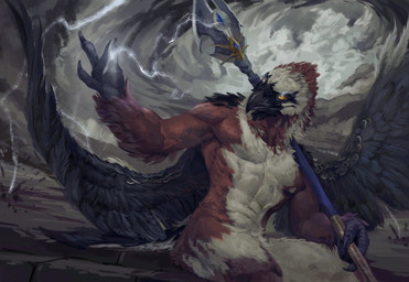 anthro back_wings beak biped black_beak feathered_wings feathers magic_user male muscular muscular_anthro muscular_male nude_anthro nude_male rictal_bristles solo wings samandaira accipitrid accipitriform avian bearded_vulture bird old_world_vulture vulture 2026