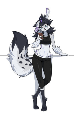 4_toes 5_fingers alternate_species ankle_tuft anthro arm_markings arm_tuft bangs barefoot beverage big_tail biped black_body black_bottomwear black_clothing black_crop_top black_eyebrows black_fur black_hair black_markings black_nose black_pants black_shirt black_spots black_tail_tip black_tank_top black_topwear black_tuft blue_eyes bottomwear breasts cheek_tuft clothed clothed_anthro clothed_female clothing container contrapposto countershade_face countershade_fur countershade_neck countershade_tail countershade_torso countershading crop_top cup digitigrade dipstick_ears dipstick_tail drinking_straw ear_markings eyebrows eyelashes facial_markings facial_tuft feet female female_anthro fingers fluffy fluffy_tail front_view fully_clothed fully_clothed_anthro fully_clothed_female fur fur_markings grey_body grey_ears grey_fur grey_tail hair half-closed_eyes head_markings hip_markings hip_tuft holding_beverage holding_container holding_cup holding_object humanoid_hands iris leg_markings leg_tuft long_hair long_tail looking_at_viewer markings midriff monotone_hair multicolored_body multicolored_ears multicolored_fur multicolored_tail narrowed_eyes navel one_ear_up open_mouth open_smile pants paws pupils purple_ear_tips purple_markings shadow shirt shoulder_markings simple_background slim slim_anthro slim_female small_breasts small_waist smile smiling_at_viewer solo spiral_markings spots spotted_markings spotted_tail standing tail tail_markings tank_top tight_bottomwear tight_clothing tight_pants toes topwear tuft whisker_spots white_background white_body white_countershading white_fur white_inner_ear white_markings white_sclera white_tail white_tuft wide_hipped_anthro wide_hipped_female wide_hips yoga_pants nulia wendy_farren_(silverfox442) canid canine canis domestic_dog mammal 2025 5:8 digital_drawing_(artwork) digital_media_(artwork) full-length_portrait hi_res portrait