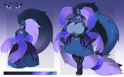 anthro big_breasts big_butt black_body black_eyes black_fur black_hair blue_body blue_fur breasts butt chest_spike featureless_breasts female fluffy fluffy_tail fur ghost_arms hair huge_breasts long_hair multicolored_body multicolored_fur multicolored_hair nude nude_anthro nude_female purple_hair purple_sclera solo spikes spikes_(anatomy) standing tail two_tone_hair nazaki-cain nintendo pokemon sorix_the_hybrid canid canine cofagrigus generation_4_pokemon generation_5_pokemon hybrid lucario mammal pokemon_(species) 2026 hi_res model_sheet