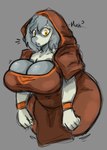 anthro big_breasts bouncing_breasts breasts cleavage cloak clothed clothing female hair lips teal_body teal_hair teal_skin thick_thighs yellow_eyes leontiy psychopomp_(video_game) scalie thrait