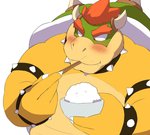 2_horns anthro belly blush food horn humanoid_hands kemono male overweight overweight_anthro overweight_male simple_background solo white_background yoshizaurusu_n mario_bros nintendo bowser koopa scalie 2020