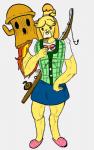 bolo_tie bottomwear clothing fishing_rod footwear gusjooj humor shoes skirt slippers what animal_crossing jojo's_bizarre_adventure nintendo super_smash_bros. isabelle_(animal_crossing) canid canine canis domestic_dog gyroid mammal shih_tzu toy_dog hi_res