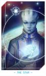 armor blue_body blue_eyes blue_skin card card_template female fortune_telling major_arcana not_furry solo space tarot tarot_card the_star_(tarot) alteya bioware electronic_arts mass_effect liara_t'soni alien alien_humanoid asari humanoid hi_res