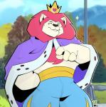 blush cape clothing crown headgear king male mane muscular muscular_male royalty solo sparkles mintywhisker cartoon_network mao_mao:_heroes_of_pure_heart king_snugglemagne_xxv felid lion mammal pantherine hi_res