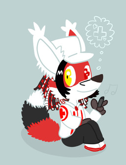 anthro black_body black_fur black_hair bottomwear clothing ear_tuft fur hair hoodie male note pants pseudo_hair red_body red_fur simple_background smile solo tentacle_hair tentacles topwear tuft white_body white_fur yellow_eyes lusopakak lapfox_trax renard_queenston canid canine fox mammal red_fox true_fox