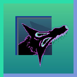 abstract_background ambiguous_gender bite black_body black_eyes black_fur blue_nose blue_sclera blue_teeth feral fur solo teeth demensa canid canine canis domestic_dog mammal 1:1 2018 digital_media_(artwork) pixel_(artwork)