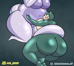al_gx anthro belly belly_grab big_breasts big_butt breasts butt butt_focus duo female female/female generation_1_pokemon generation_6_pokemon genitals goo_creature goodra green_body hi_res huge_breasts huge_butt letty_(greatcaesar) mature_female nintendo opal_(al_gx) overweight overweight_female pokemon pokemon_(species) purple_body pussy rear_view seductive sleeping slightly_chubby slightly_chubby_female snorlax squish tail text