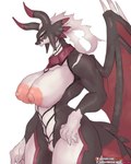 anthro areola big_breasts breasts female genitals membrane_(anatomy) membranous_wings nipples pussy simple_background solo tail text white_background wings girlsay konami mythology yu-gi-oh! dragonmaid_sheou dragon dragonmaid_(yu-gi-oh!) duel_monster mythological_creature mythological_scalie scalie 4:5 hi_res url