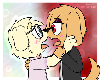 anthro blood blush bodily_fluids bow_tie eyewear female french_kissing fur geek glasses hair kissing male male/female nerd saliva saliva_string tongue young pokefound vampire hi_res