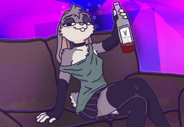 4_fingers alcohol anthro bedroom_eyes beverage biped blush bottle bottomwear breasts cleavage clothed clothing club_lighting container drunk female fingers flirting form_fitting furniture gradient_background holding_object leaning leaning_backward legwear looking_at_viewer miniskirt narrowed_eyes off_shoulder on_sofa one_eye_closed scut_tail seductive shirt short_tail simple_background sitting skirt smug sofa solo substance_intoxication suggestive tail teasing thigh_highs tight_clothing topwear ircluzar violet_bunny lagomorph leporid mammal rabbit hi_res portrait shaded three-quarter_portrait