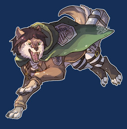 brown_hair clothed clothed_feral clothing feral feral_with_hair feralized fur green_eyes hair jewelry key key_necklace necklace omni-directional_mobility_gear snarling solo survey_corps tan_body tan_fur white_body white_fur izapug attack_on_titan eren_jaeger canid canine canis mammal wolf 2015 alpha_channel