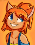 anthro blue_clothing blue_eyes clothing female fur hair orange_hair ponytail smile solo tan_body tan_fur eyeball6300_(chiv) dust:_an_elysian_tail ginger_(elysian_tail) domestic_cat felid feline felis mammal headshot_portrait hi_res portrait warm_colors