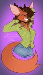 anthro breasts clothed clothing eyebrows eyelashes female fur hair smile solo kittydee milly_(millydeer) canid canine deer fox hybrid mammal 2021 digital_media_(artwork) hi_res