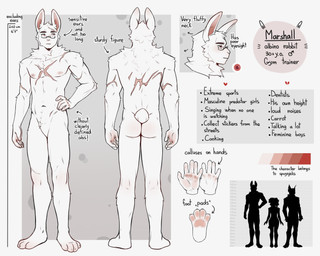 4_toes 5_fingers albino anthro areola arm_scar back_scar biped black_eyebrows butt chest_scar claws eyebrow_scar eyebrows eyewear facial_scar feet fingers front_and_back front_view fur genitals glans glasses grin hand_on_hip hand_on_own_hip heart_symbol hindpaw humanoid_hands iris looking_aside male male_anthro monotone_body monotone_fur mouth_closed navel nude nude_anthro nude_male paws penis pink_areola pink_glans pink_inner_ear plantigrade pupils rear_view red_eyes scar scut_tail short_tail smile soles solo tail tan_scar text toes wearing_glasses white_body white_fur white_sclera x_scar spuydjeks marshall_(spuydjeks) lagomorph leporid mammal rabbit 2025 5:4 absurd_res character_name digital_drawing_(artwork) digital_media_(artwork) english_text full-length_portrait hi_res model_sheet portrait