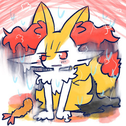 ambiguous_anthro ambiguous_gender anthro biped blush bodily_fluids digitigrade dipstick_tail food front_view looking_at_viewer markings melting open_mouth shrimp_(food) snout solo spiral_pupils steam sweat sweatdrop tail tail_markings annyui0611 nintendo pokemon braixen canid generation_6_pokemon mammal pokemon_(species) 1:1 2022 digital_drawing_(artwork) digital_media_(artwork) full-length_portrait hi_res japanese_description portrait translated_description