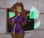 anthro big_breasts big_hair breasts clothing female hair holographic_screen science_fiction solo space tight_clothing uniform wide_hips mordwyl starbound apex_(starbound) haplorhine macaque mammal monkey old_world_monkey primate