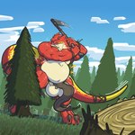 anthro balls belly big_balls big_belly bottomwear clothed clothing day digestion genitals ineffective_clothing ineffective_loincloth loincloth macro male musclegut muscular outside plant solo topless topless_male tree vore gwyvern g'aad_rylek lizard reptile scalie 1:1 hi_res