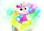 big_eyes blush blush_stickers eyelashes female feral lego_brick pink_body solo two_tone_tail moon-watcher lego the_lego_movie unikitty absurd_res hi_res