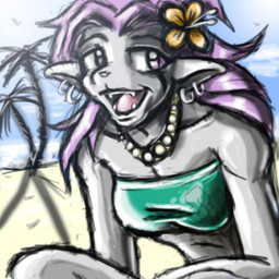 beach ear_piercing female hair jewelry necklace open_mouth open_smile piercing smile solo dark_nek0gami daigen_(dark_nek0gami) grei humanoid 1:1 2005 low_res