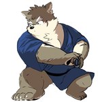 anthro asian_clothing brown_body brown_fur chibi clothing drawing_sword east_asian_clothing eyebrows fundoshi fur japanese_clothing katana kimono male melee_weapon scar solo sword thick_eyebrows underwear weapon knkdk3 lifewonders tokyo_afterschool_summoners moritaka_(tas) canid canine canis domestic_dog mammal 1:1 hi_res