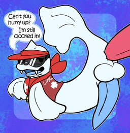anal anal_penetration anus_outline balls big_balls big_penis black_nose blue_background blue_penis blue_tongue butt clothing dialogue duo erection eyewear fangs feral flippers genitals horn huge_penis kerchief lifeguard looking_back male male/male narrowed_eyes offscreen_male open_mouth penetration penis perineum pink_penis raised_hand raised_tail red_clothing red_kerchief red_shirt red_topwear red_visor risky_sex sex sharp_teeth shirt simple_background speech_bubble sunglasses symbol symbol_on_clothing symbol_on_shirt tail teeth text text_on_clothing text_on_shirt text_on_topwear tongue topwear uniform visor whistle_(object) whistle_around_neck white_balls white_body otterjunk game_freak nintendo pokemon dante_(honchkrow36) aquatic dewgong generation_1_pokemon mammal pinniped pokemon_(species) sea_lion 2026 absurd_res digital_drawing_(artwork) digital_media_(artwork) english_text hi_res