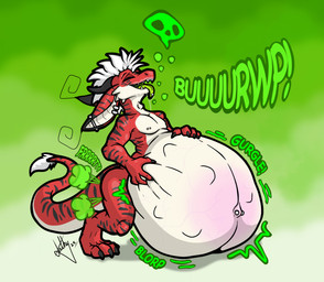 anthro barbell_piercing belly belly_blush belly_squish big_belly black_ear_tips blorp blush body_blush burping digitigrade dipstick_ears ear_markings ear_piercing ear_ring eyes_closed fart fart_cloud freckled_face freckles fur gassy gradient_background green_background green_fart_cloud green_tongue gurgle_(sound_effect) hair hand_on_own_belly industrial_piercing male markings mohawk motion_lines multicolored_ears navel navel_barbell navel_piercing nipple_barbell nipple_dip nipple_piercing nipples onomatopoeia open_mouth oral_vore outie_navel piercing red_body red_fur ring_piercing rumbling_stomach simple_background skull_symbol solo sound_effects squish standing struggling struggling_prey tail tail_tuft tan_body tan_fur text tongue tongue_out tongue_piercing tongue_stud tuft veiny_belly ventral_groove vore white_hair white_tail_tuft dathgar mythology dathy_(dathgar) dragon hybrid kobold mythological_creature mythological_scalie scalie 2025 digital_drawing_(artwork) digital_media_(artwork) english_description hi_res
