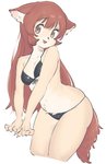 anthro bikini black_bikini black_clothing black_swimwear breasts chest_tuft clothing ear_tuft female fur hair living_image long_hair navel purple_eyes red_hair simple_background solo standing swimwear tan_body tan_fur tuft two-piece_swimsuit white_background konaming felid feline mammal hi_res