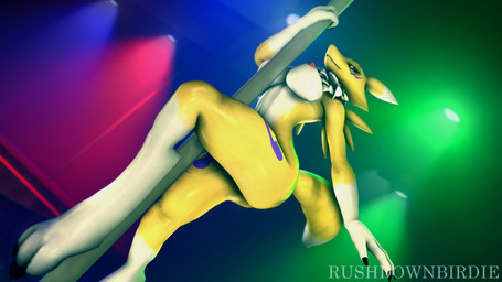 anthro big_breasts blue_eyes breasts butt dancing detailed_background facial_markings female fur head_markings markings nipples nude pole pole_dancing smile solo stage strip_club stripper stripper_pole thick_thighs white_body white_fur yellow_body yellow_fur rushdownbirdie warfaremachine_(modeler) bandai_namco digimon warfare_renamon canid digimon_(species) mammal renamon 16:9 2019 3d_(artwork) digital_media_(artwork) hi_res source_filmmaker_(artwork) widescreen