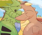 anthro big_breasts blush bodily_fluids breast_squish breasts breasts_frottage brown_body cloud curvy_figure drooling duo eyes_closed female female/female glistening green_body heart_symbol hug huge_breasts interspecies making_out multicolored_body nude saliva saliva_string squish thick_thighs voluptuous rxmenxxdz dragon_ball nintendo pokemon goku generation_1_pokemon generation_2_pokemon kangaskhan pokemon_(species) tyranitar