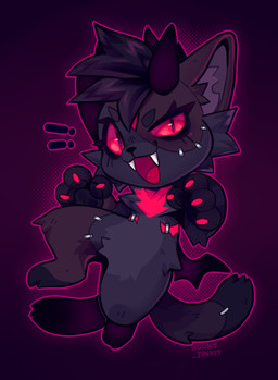 anthro biped black_outline claws emanata fangs grey_body halftone_background male open_mouth outer_highlight outline pattern_background pink_claws pink_eyes pink_outline pupils semi-anthro simple_background slit_pupils solo stitch_(sewing) teeth white_outline jinxit patchwork_creature absurd_res digital_media_(artwork) full-length_portrait halftone hi_res pink_theme portrait