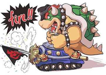 bracelet eyebrows hair horn jewelry male red_eyebrows red_hair shell solo spiked_bracelet spiked_shell spiked_tail spikes spikes_(anatomy) tail tank_(vehicle) thick_eyebrows vehicle masabowser mario_bros nintendo bowser koopa scalie 2015 colored low_res
