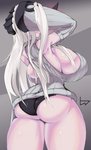 big_breasts big_butt blush breasts butt clothing female hair horn huge_breasts long_hair not_furry panties rear_view ribbed_clothing ribbed_sweater solo sweater topwear turtleneck underwear lolwat kantai_collection harbour_princess abyssal_(kancolle) horned_humanoid humanoid absurd_res hi_res