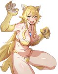 blonde_hair bra breasts clothing female fur green_eyes hair jewelry necklace sharp_teeth simple_background solo teeth underwear white_background yellow_body yellow_fur bow_(artist) re:zero frederica_baumann animal_humanoid canid canid_humanoid canine canine_humanoid humanoid mammal mammal_humanoid 2020 digital_media_(artwork) shaded