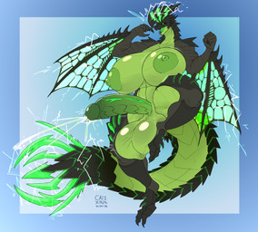 2_toes 5_fingers anthro areola balls big_areola big_balls big_breasts big_penis biped black_body black_scales black_sclera bodily_fluids breasts claws cum cumshot ejaculation electricity electricity_manipulation elemental_manipulation erection feet fingers genital_fluids genitals glans glistening glistening_balls glistening_breasts glistening_genitalia green_areola green_balls green_body green_breasts green_eyes green_glans green_nipples green_penis green_scales green_skin gynomorph gynomorph_anthro head_crest huge_balls huge_breasts huge_penis hyper hyper_balls hyper_breasts hyper_genitalia hyper_penis intersex intersex_anthro membrane_(anatomy) membranous_wings multicolored_body nipples penis pincer_tail ridged_penis scales scrotum_flap solo thick_thighs toe_claws toes vein veiny_penis wide_hips winged_arms wings caixin_sanshijiu capcom monster_hunter kaya_(knockedoutdragon) astalos flying_wyvern 2026 absurd_res digital_media_(artwork) hi_res